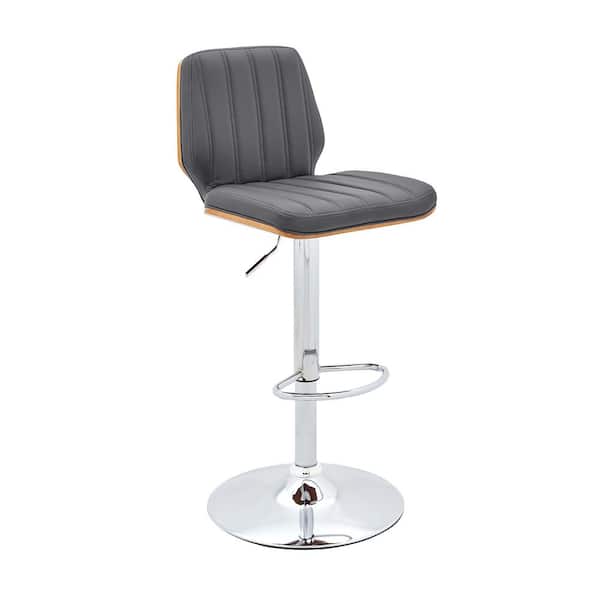 Armen Living Sabine Gray Adjustable Swivel Faux Leather with Walnut Back and Chrome Bar Stool