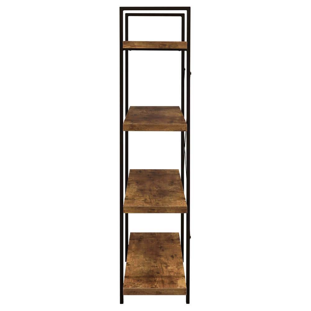 Rustic 55" Brown and Black Transitional 4-Shelf Bookcase