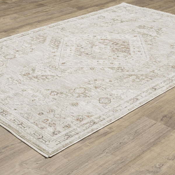 Ansley Beige/Ivory 2 ft. x 8 ft. Medallion Oriental Distressed Polyester Indoor Runner Area Rug