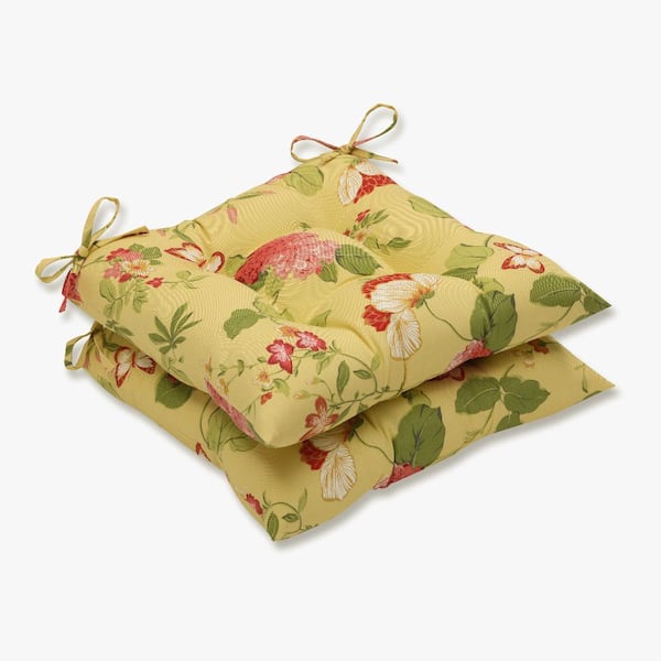 Pillow Perfect Floral 19 x 19 2-Piece Outdoor Dining chair Cushion in Gold/Red Risa