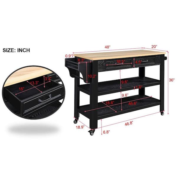 Unbranded 57 in. Rolling Outdoor Grill Cart Large Cart with 2-Drawers on Wheels, Wine and Spice Rack