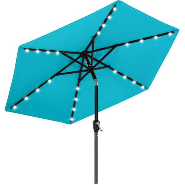 ABCCANOPY 7.5 ft. Aluminum Market Solar LED Tilt Outdoor Patio Umbrella with 24LED Lights in Turquoise
