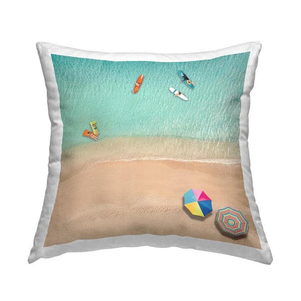 Stupell Industries Aerial Swimming Beachgoers Blue Print Polyester 18 in. x 18 in. Throw Pillow