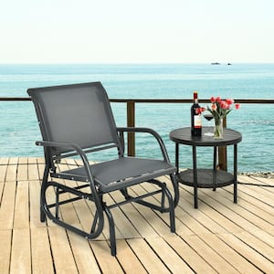 25 in. Metal Outdoor Glider Single Swing Rocking Chair with Armrest in Gray