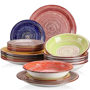 Albero 18-Piece Assorted Colors Stoneware Bark Glaze Dinnerware Set (Service For 6)