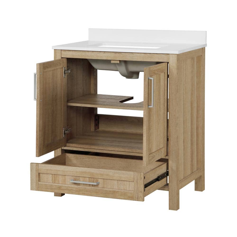 Kansas 30" White Oak Freestanding Bathroom Vanity with Sink