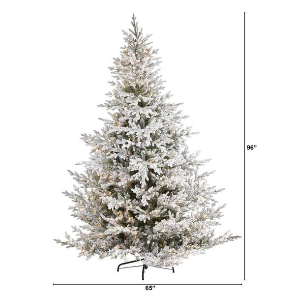 Nearly Natural 8 Ft Pre Lit Flocked Fraser Fir Artificial Christmas Tree With 800 Warm White Lights T1870 The Home Depot