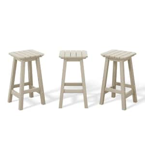 Laguna 24 in. (Set of 3) HDPE Plastic All Weather Square Seat Backless Counter Height Outdoor Bar Stool in Sand
