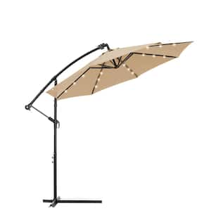 Eddy 10 ft. Solar LED Patio Outdoor Umbrella Hanging Cantilever Umbrella Offset Umbrella with 24 LED Lights in Tan