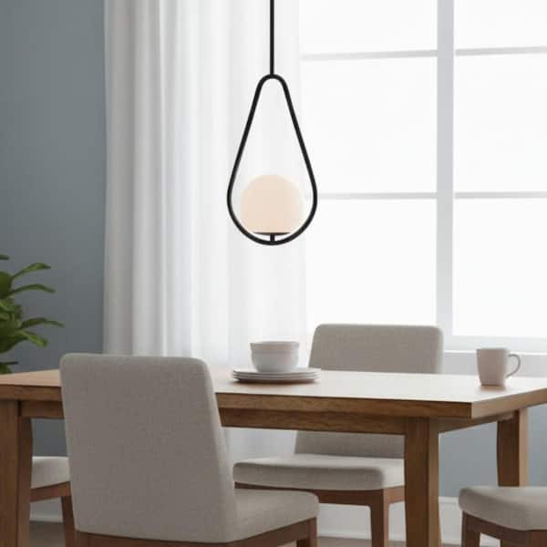 1-Light Gold Globe Pendant Light with Milk Glass Shade, Mid Century Modern Chandelier for Dining Room and Kitchen