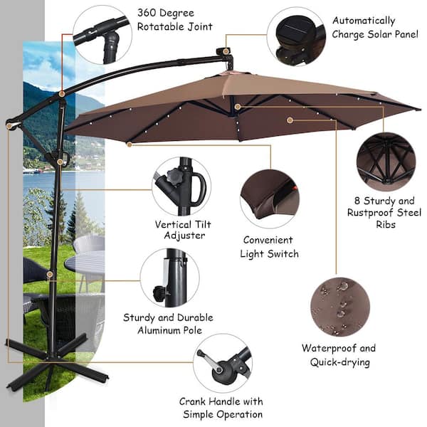Costway 10 ft. Aluminum Offset Cantilever Solar Tilt Patio