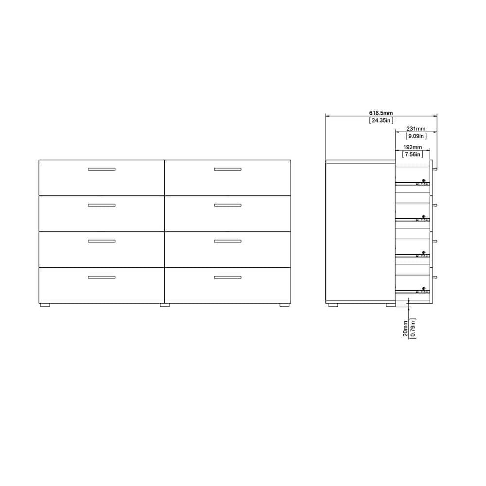 White and Oak Double 8-Drawer Modern Dresser