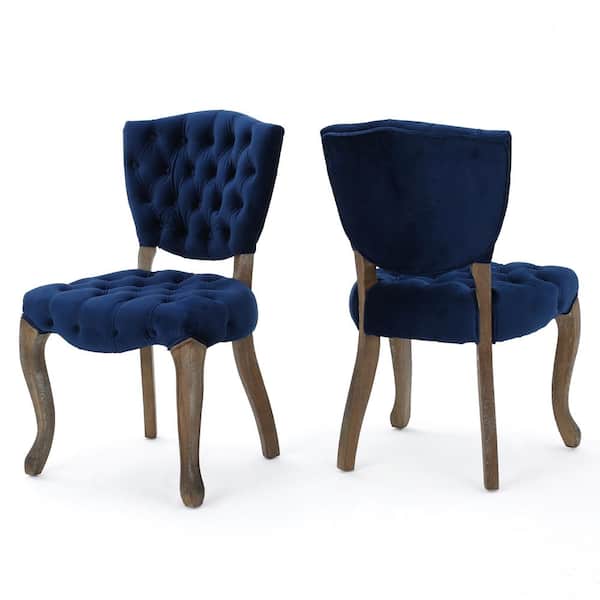 Unbranded Bates Navy Blue Velvet Tufted Parsons Chair (Set of 2)