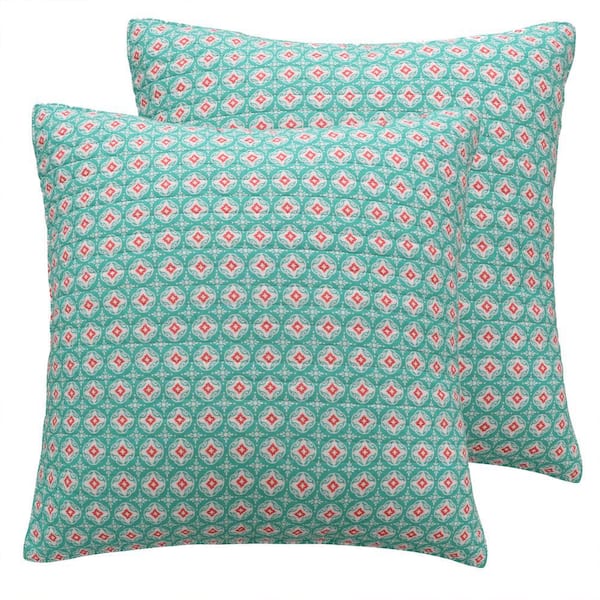 LEVTEX HOME Jules Teal, Cream and Orange Medallion Quilted Cotton 26 in. x 26 in. Euro Sham (Set of 2)