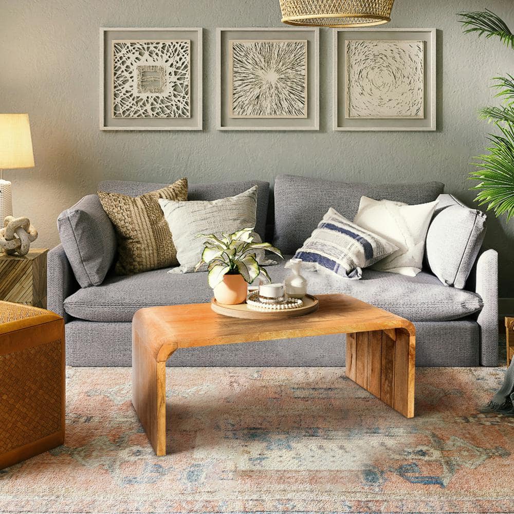 Storied Home 45 in. Natural Rectangle Mango Wood Waterfall Coffee Table