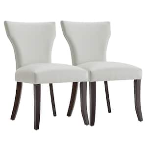 Rowena Light Gray Leather Dining Chairs with Solid Wood Frame and Low Back for Kitchen and Dining Room (Set of 2)