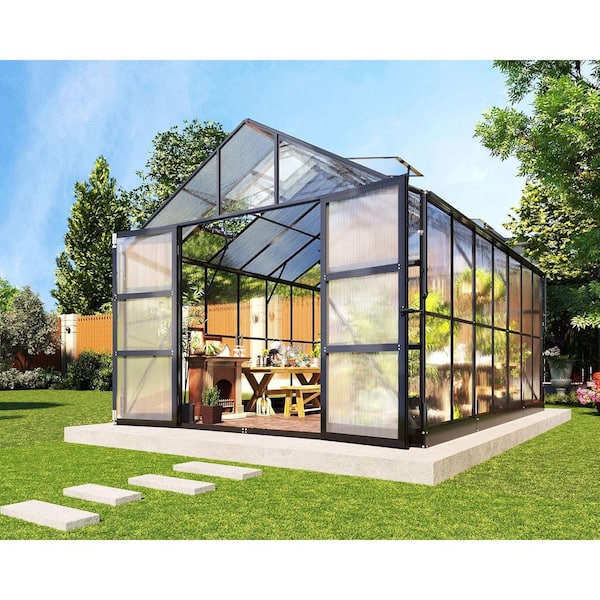 120 in. W x 168 in. D x 100.8 in. H Polycarbonate Greenhouse Aluminum Frame Black Greenhouse