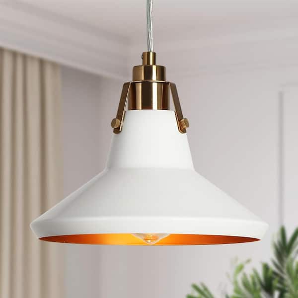 Zevni Tencanonia Modern 1-light Plating Brass Pendant Light with Matte White Metal Barn Shade for Kitchen Island, Dining Room