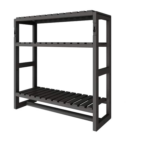 Unbranded 23.5 in. W x 5.9 in. D Black Floating Decorative Wall Shelf, Adjustable Over Toilet Rack Bathroom Organizer, 3-Tier