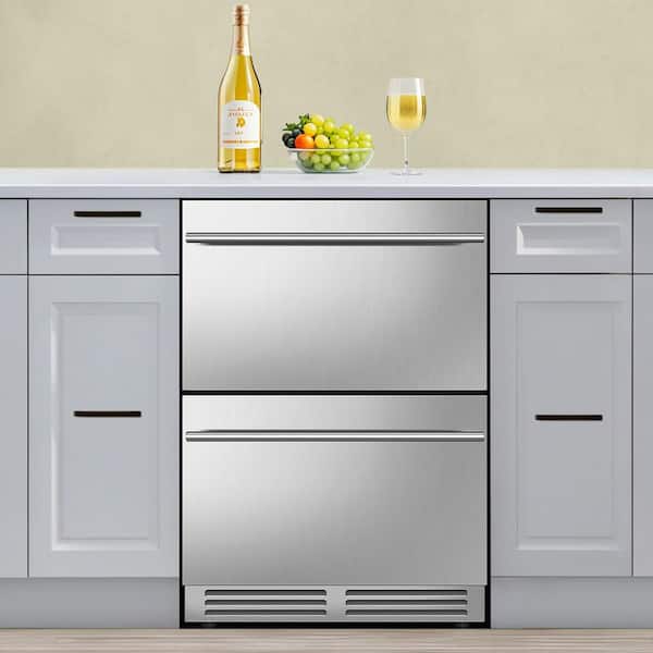 24 in. 180-Can Stainless Steel Built-in Single Zone Beverage Refrigerator, Touch Panel and 2-Drawer-4.9 cu. ft. capacity