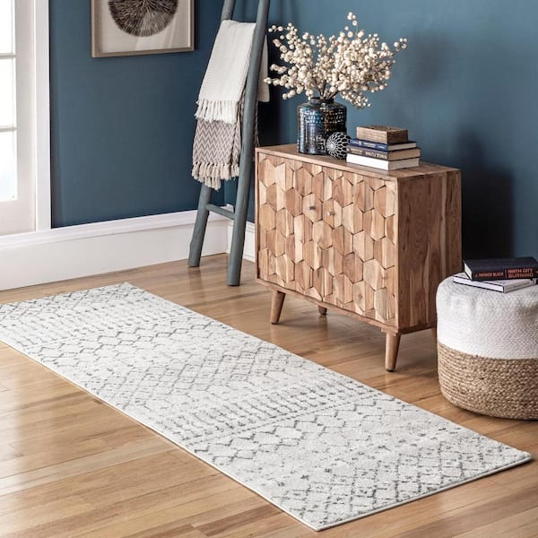 Light Gray Vinyl Runner Rug or Kitchen Runner Mat With Moroccan Tiles  Design. Vinyl Floor Mat, Pale Gray Rug Runner, Floor Runner. 