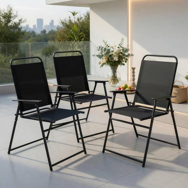 4-Piece Outdoor Folding Sling Chairs Set – Heavy-Duty Steel Frame