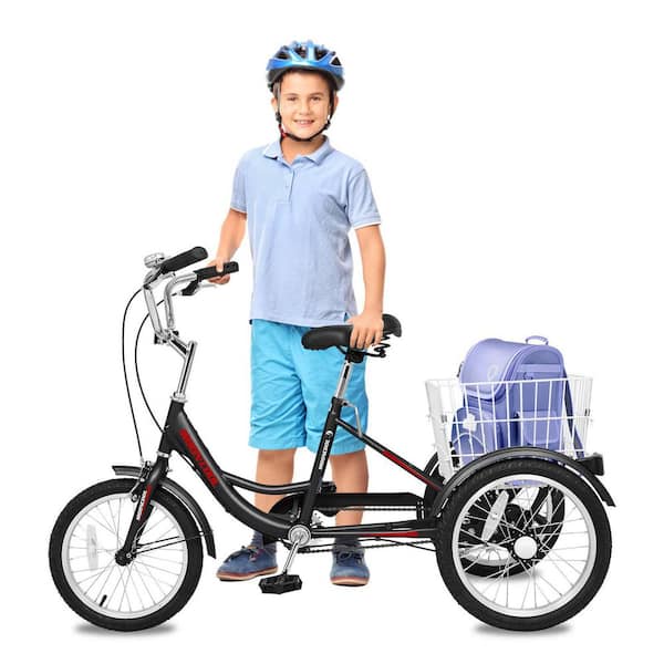 MOONCOOL 16 in Tricycle for Beginner Riders, Single Speed 3 Wheel Bike, 3 Wheel Bike with Adjustable Height&Rear Basket, Black