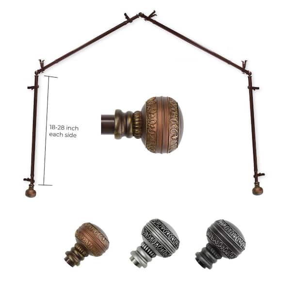 13/16" Ornament 4-Sided Bay Window Curtain Rod (18-28 inch each side)-Cocoa