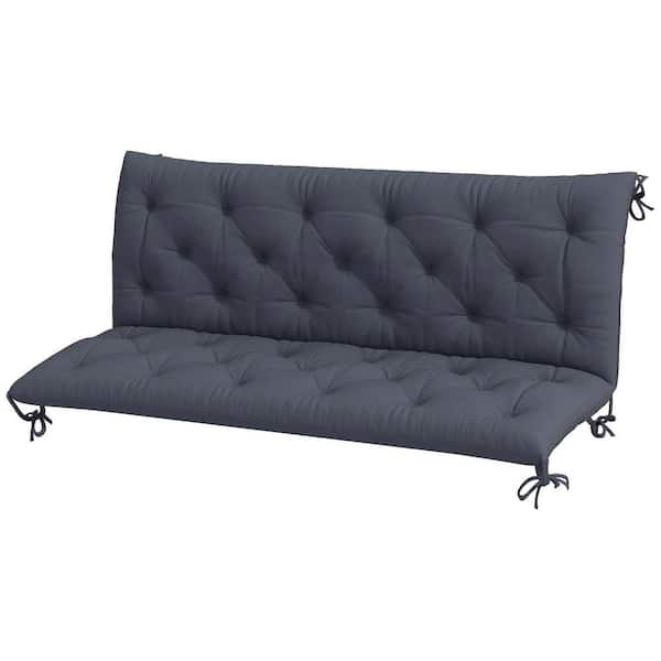 Outdoor 3-Seater Tufted Bench Cushion-Dark Gray for Swing Chair/Patio Sofa, Non-Slip Ties, 3.25" Thick Foam