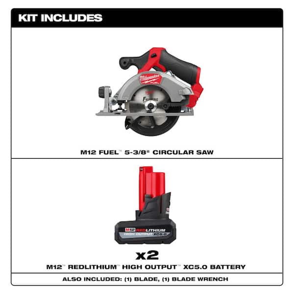 M12 FUEL 12V Lithium-Ion Brushless 5-3/8 in. Cordless Circular Saw with M12XC High Output 5 Ah Battery (2-Pack)