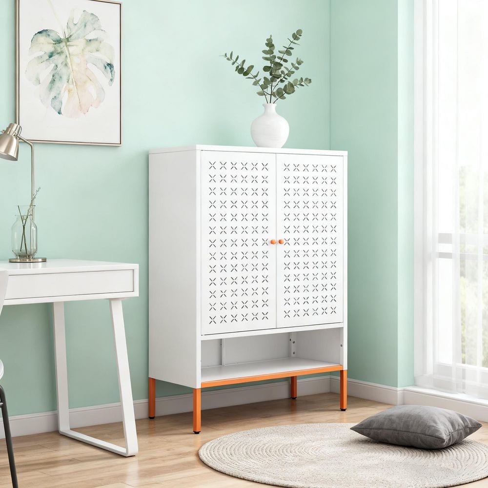 Seafuloy 46.45 x 31.5 in. Modern White Metal Shoe Storage Cabinet