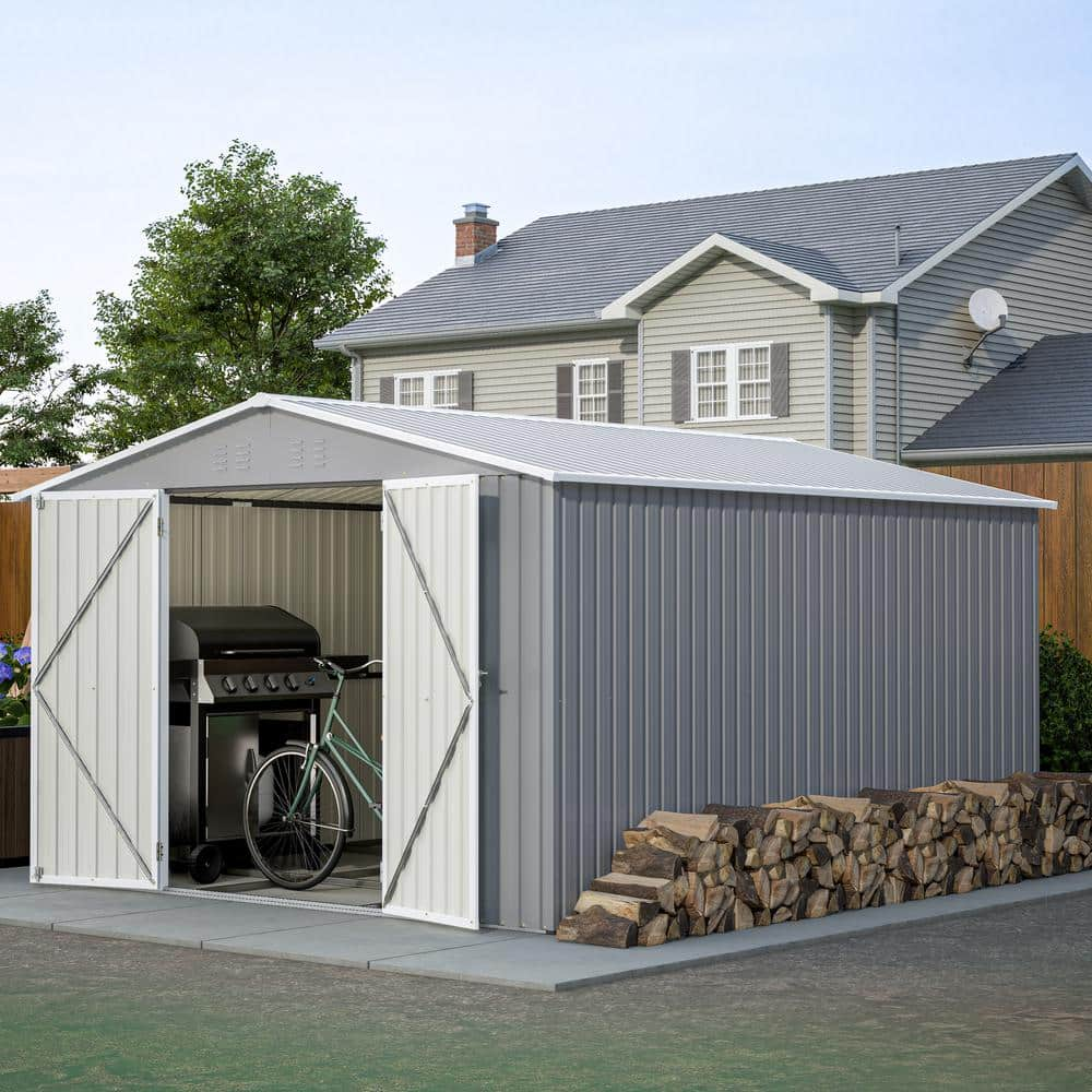 Thanaddo 10 Ft. X 12 Ft. Outdoor Metal Storage Shed (112 Sq. Ft.), Gray ...