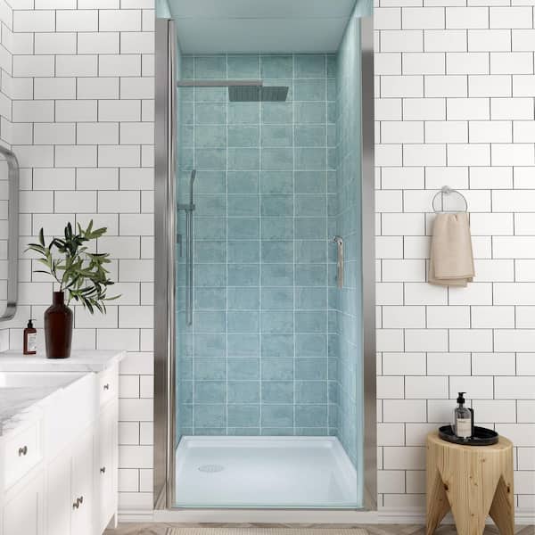 30 to 31-1/4 in. W x 72 in. H Pivot Swing Frameless Shower Door in Chrome with Clear Glass