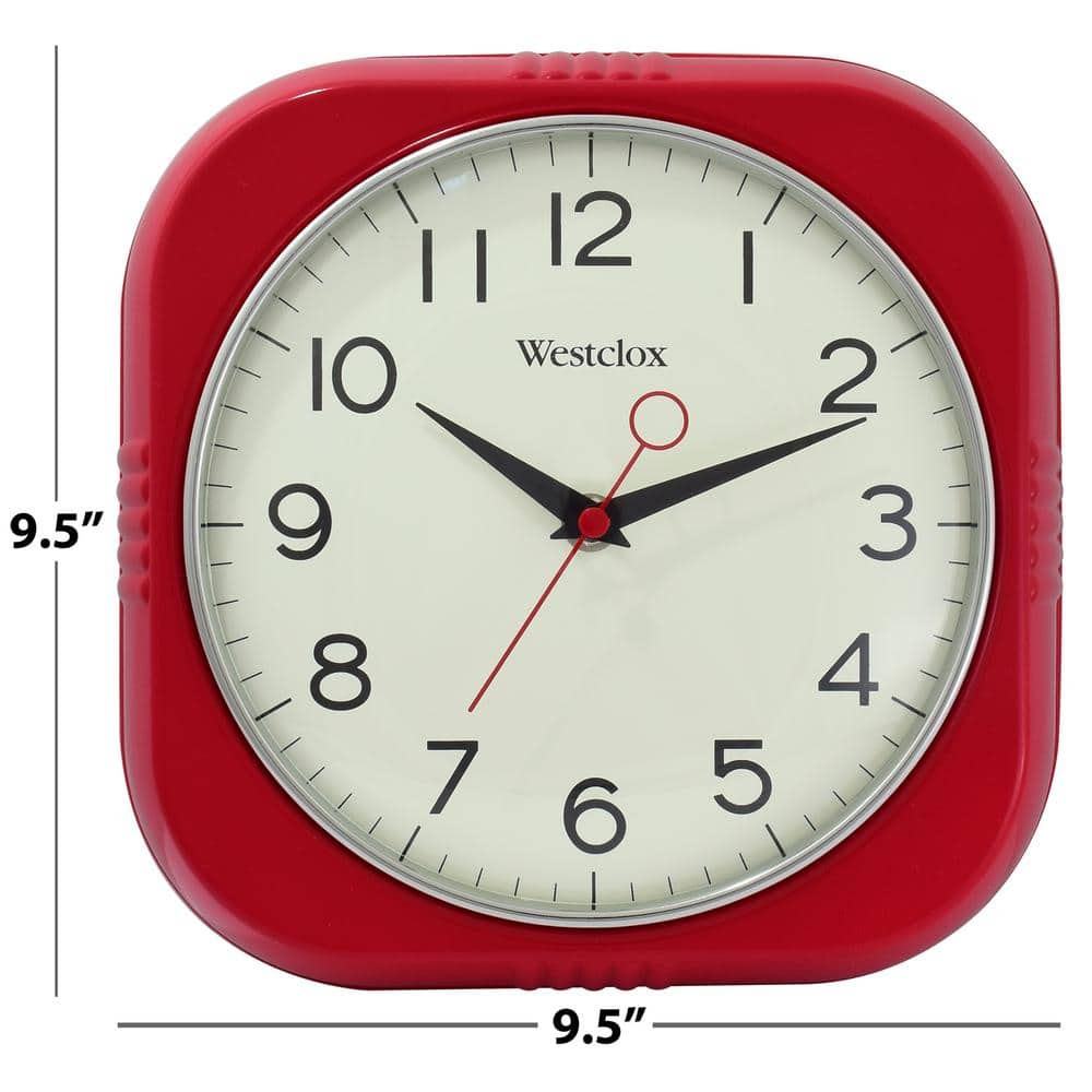 Red Square Retro Wall Clock with Chrome Bezel