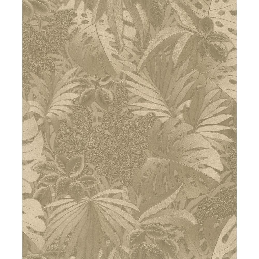 Jungle Leaves Gold Metallic Finish Vinyl on Non-Woven Non-Pasted Wallpaper 
