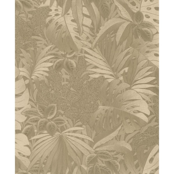 Unbranded Jungle Leaves Gold Metallic Finish Vinyl on Non-Woven Non-Pasted Wallpaper Sample