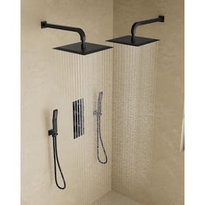 Thermostatic Valve 8-Spray 12 in. and 12 in. Wall Mount Dual Shower Head and Handheld Shower in Matte Black