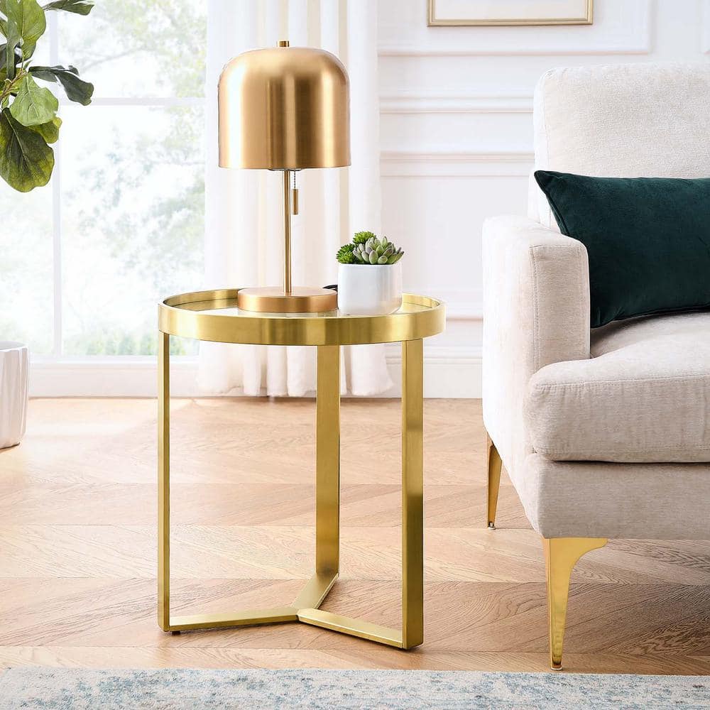 Gold Round Metal and Glass Side Table