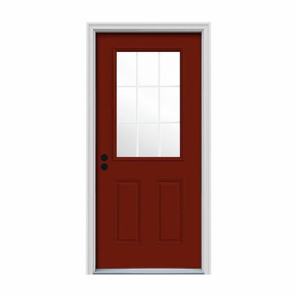 JELD-WEN 32 in. x 80 in. 9 Lite Mesa Red w/ White Interior Steel Prehung Right-Hand Inswing Back Door w/Brickmould