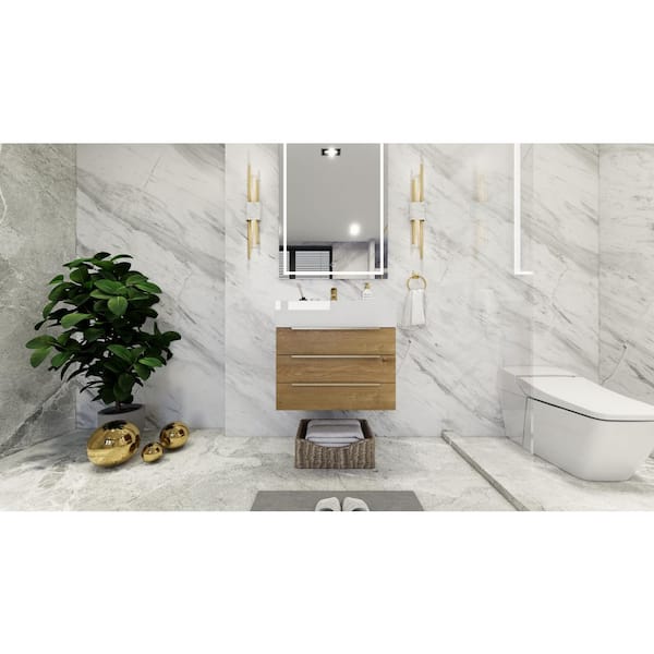 BV Better Vanity Bethany 24 in. W x 20 in. D x 22 in. H Single Sink Floating Bath Vanity in Oak with White Acrylic Top