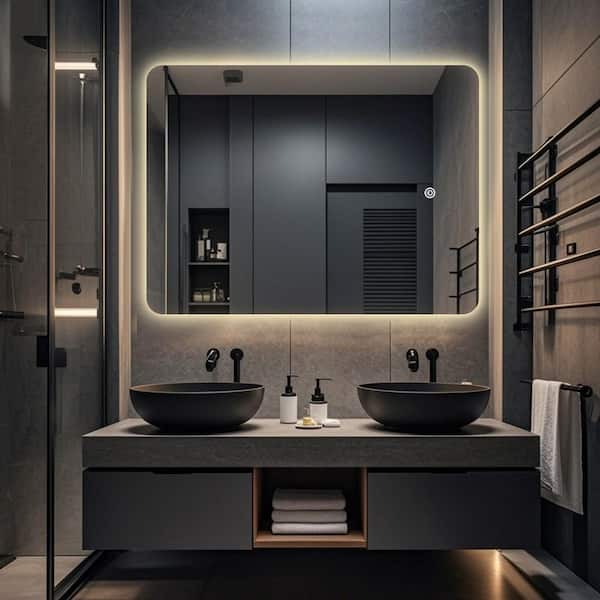 30 in. W x 40 in. H Rectangular Frameless LED Adjustable Backlit Wall Mirror Bathroom Vanity Mirror