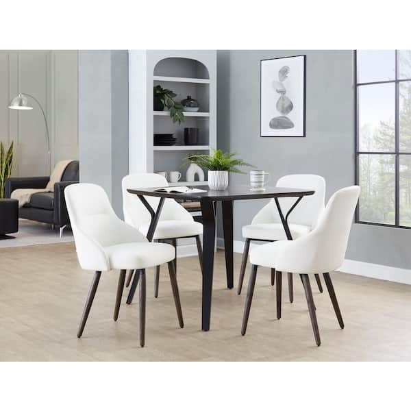 York Dark Walnut Wood and White Faux Leather Upholstered Chair (Set of 2)