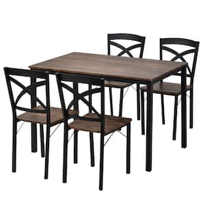5-Piece Rectangular Wood Top Brown Dining Table Set