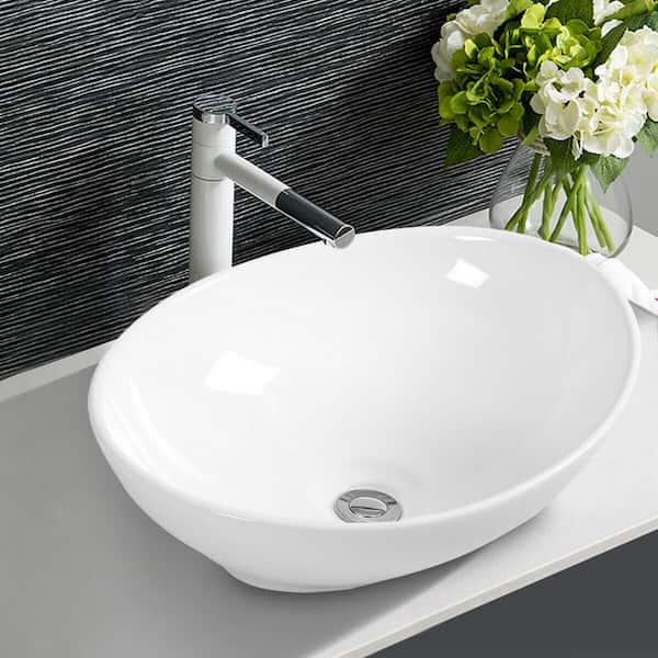 Self Rimming Oval Bathroom Basin 520mm White Ceramic Vida