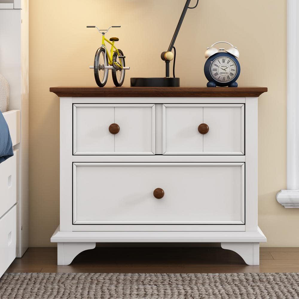 White Wood 2 Drawers 27.6 in. W Nightstand, Side Table -  Polibi, RS-W48DN-W-PJ