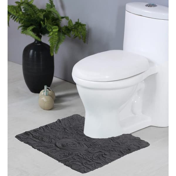 HOME WEAVERS INC Bell Flower Collection 100% Cotton Tufted Bath Rugs, 20 in. x20 in. Contour, Gray