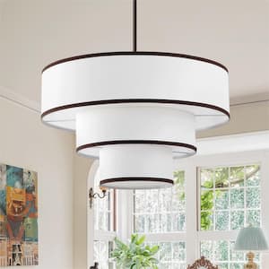 24 in. 5-Light Oil Rubbed Bronze Tiered Drum Chandelier with White Farbic Shade