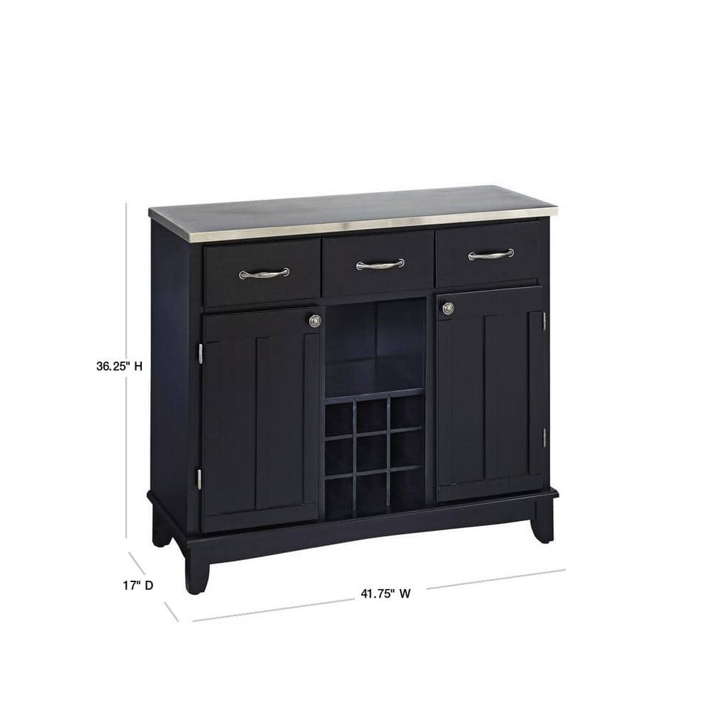 Elegant Black Hardwood Buffet Server with Stainless Steel Top