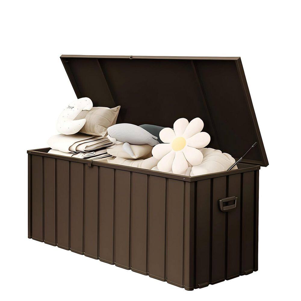 190 Gal. Dark Brown Steel Outdoor Patio Storage Deck Box Waterproof Outdoor Storage Cabinet with Lockable Lid and Wheels price history on PriceWatchPro