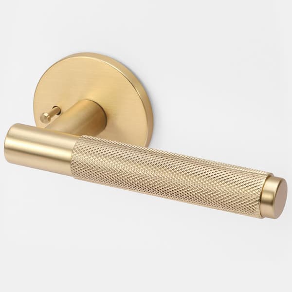 Taylor Champagne Gold Knurled Bed/Bath Interior Door Handle with Round Rosette and Concealed Screws (Privacy)